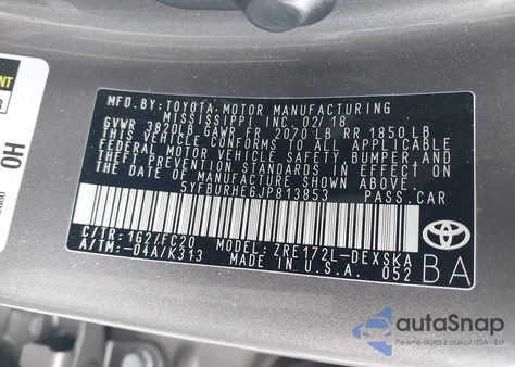 2018 Toyota Corolla Se from USA, damaged, VIN 5YFBURHE6JP813853